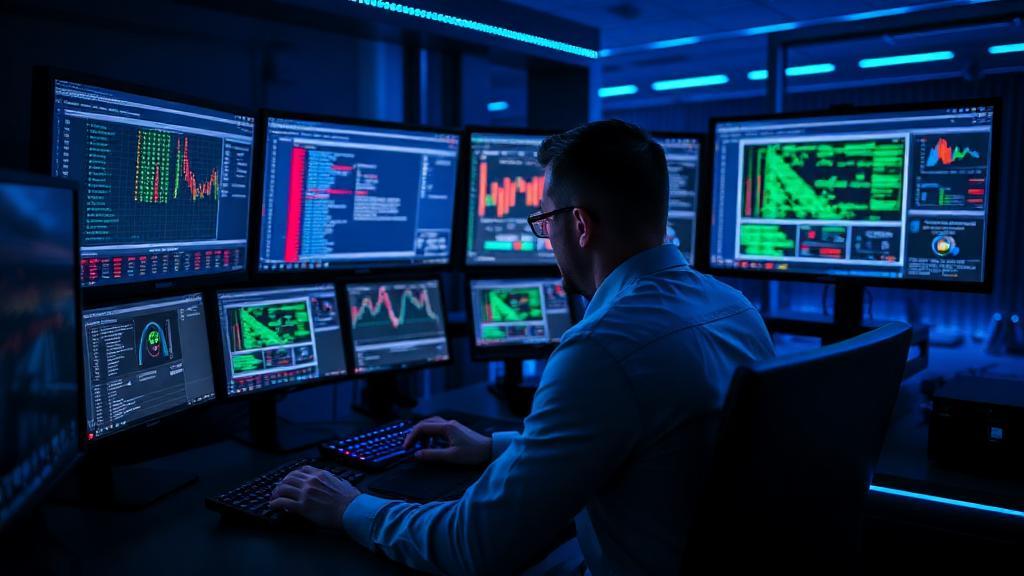 Analyste dans un centre de sécurité, devant des écrans de surveillance