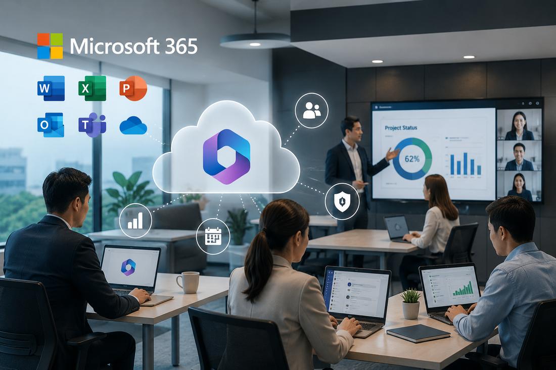 Équipe en réunion travaillant avec les outils Microsoft 365